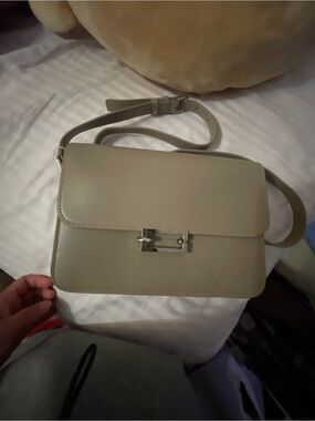 Yves Saint Laurent Taupe Leather Crossbody with Silver Hardware